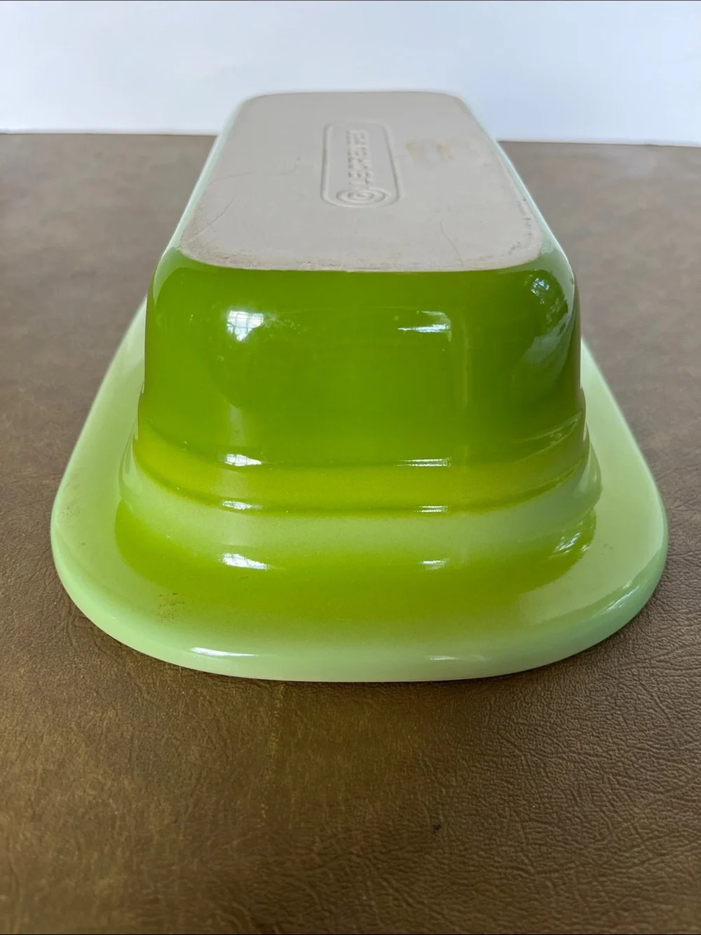 LeCreuset Stoneware Rectangular Baking Dish  Lime Green w Beige Interior